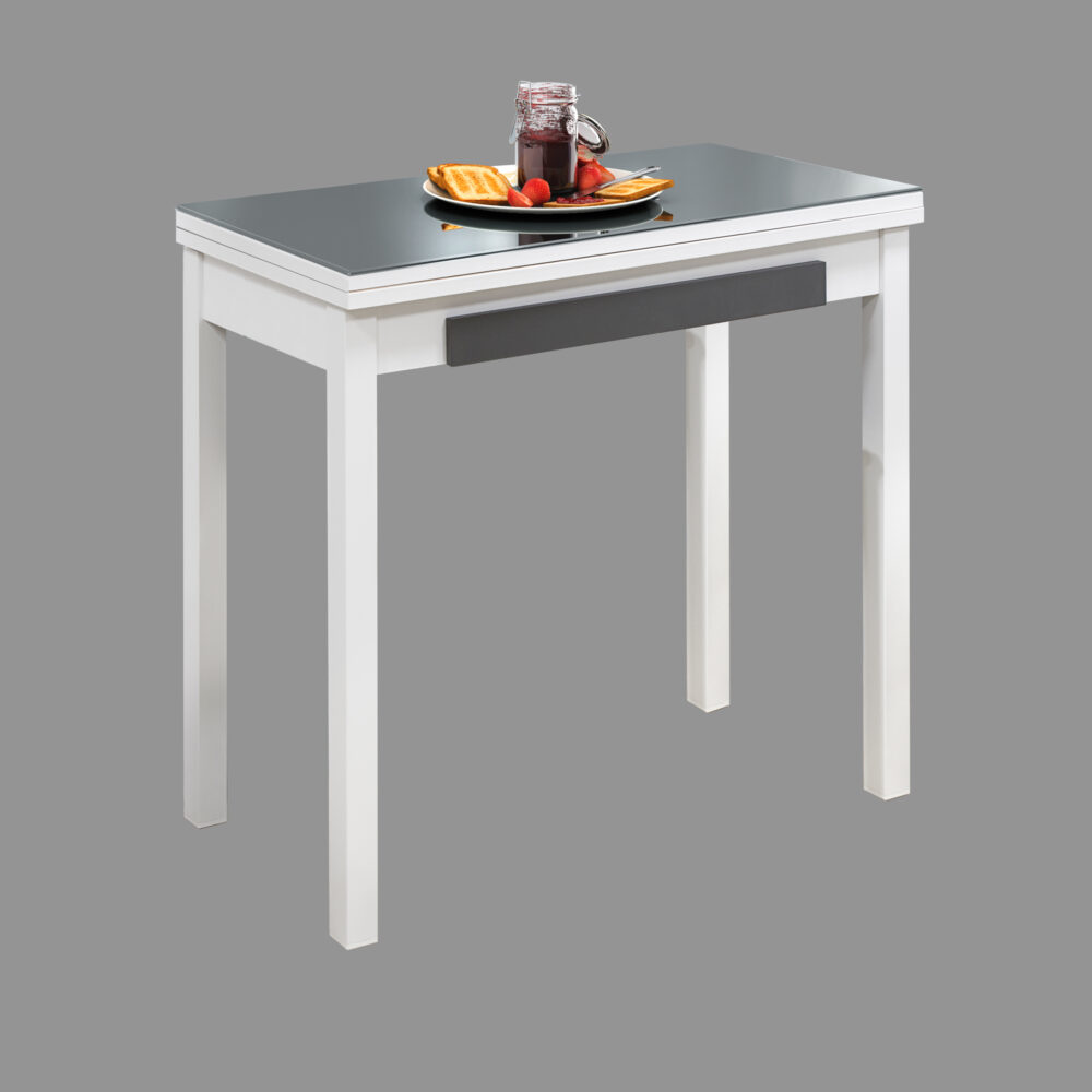 Mesa de cocina tipo libro aluminio blanca con cristal