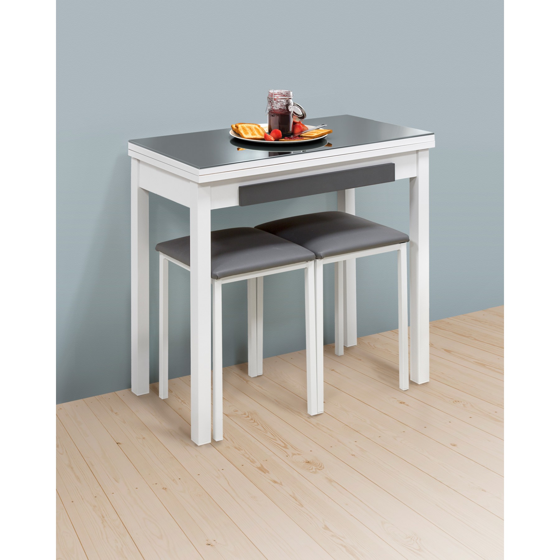 Mesa de cocina tipo libro aluminio blanca con cristal 80x40 cm - DTH